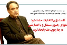 در نشست نامزدان انتخابات ریاست‌جمهوری با رییسان نهادهای بین‌المللی و دیپلماتیک مطرح شد: قاعدۀ بازی انتخابات حفظ شود  و شورای رهبری مستقل و بااعتبار ملی  در چارچوب نظام ایجاد گردد